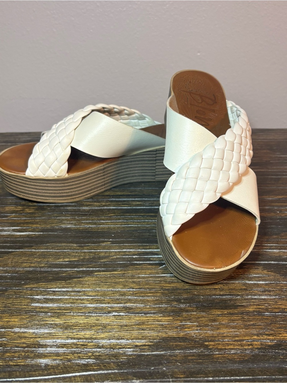 Blowfish White Braided Slide Wedge Sandals